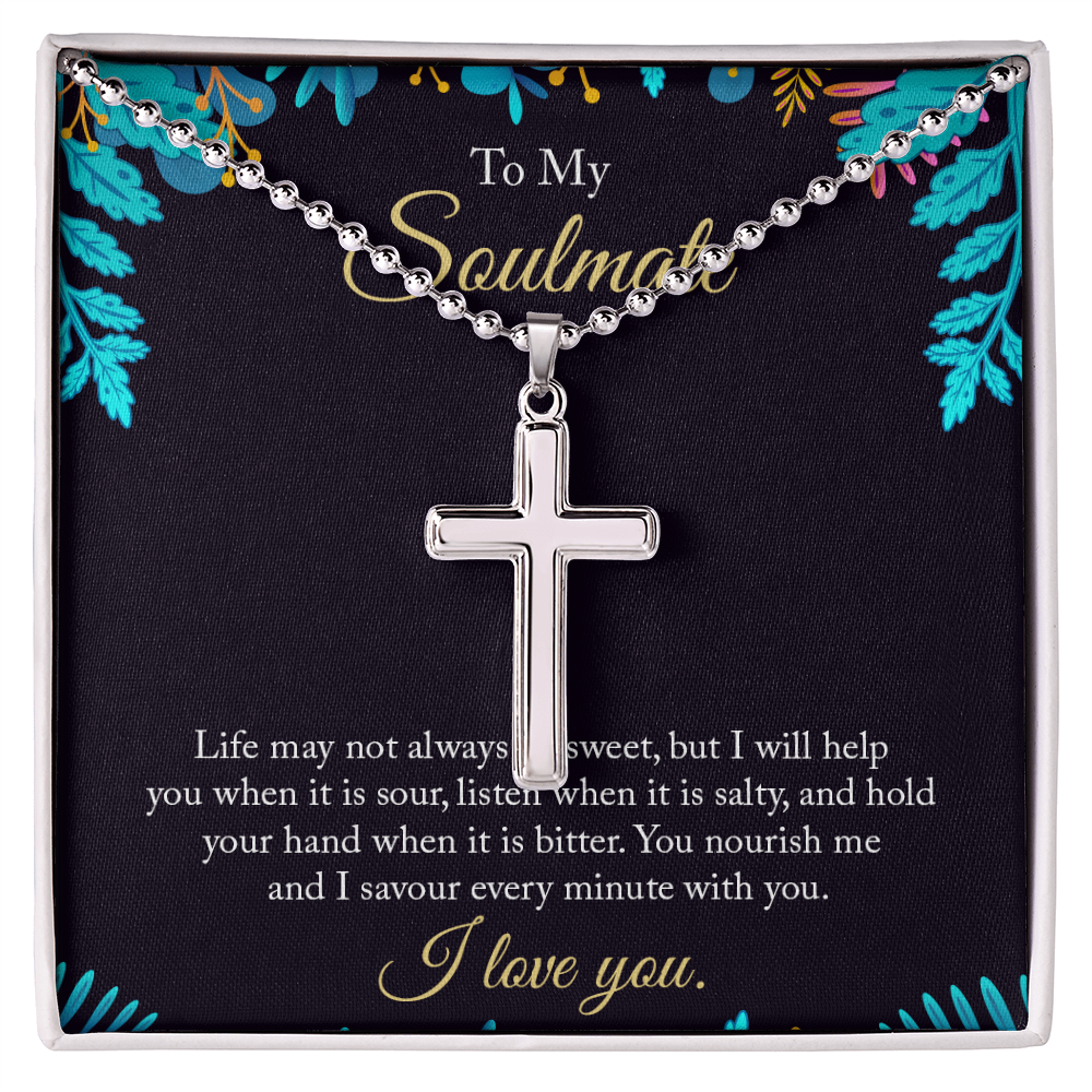 To My Wife - Artisan Cross Necklace with Ball Chain